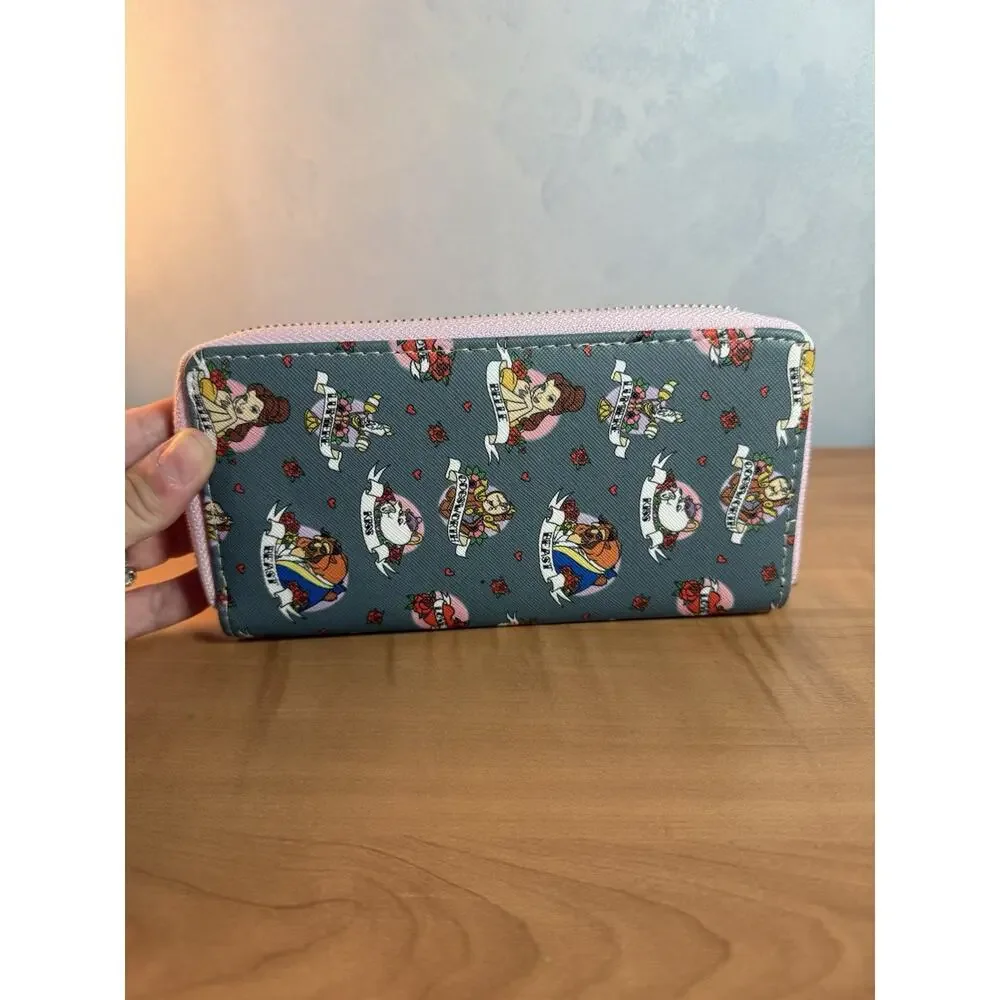 Disney Beauty And The Beast Zip Around Clutch Tattoo Style Print 8x4” - Picture 2 of 7